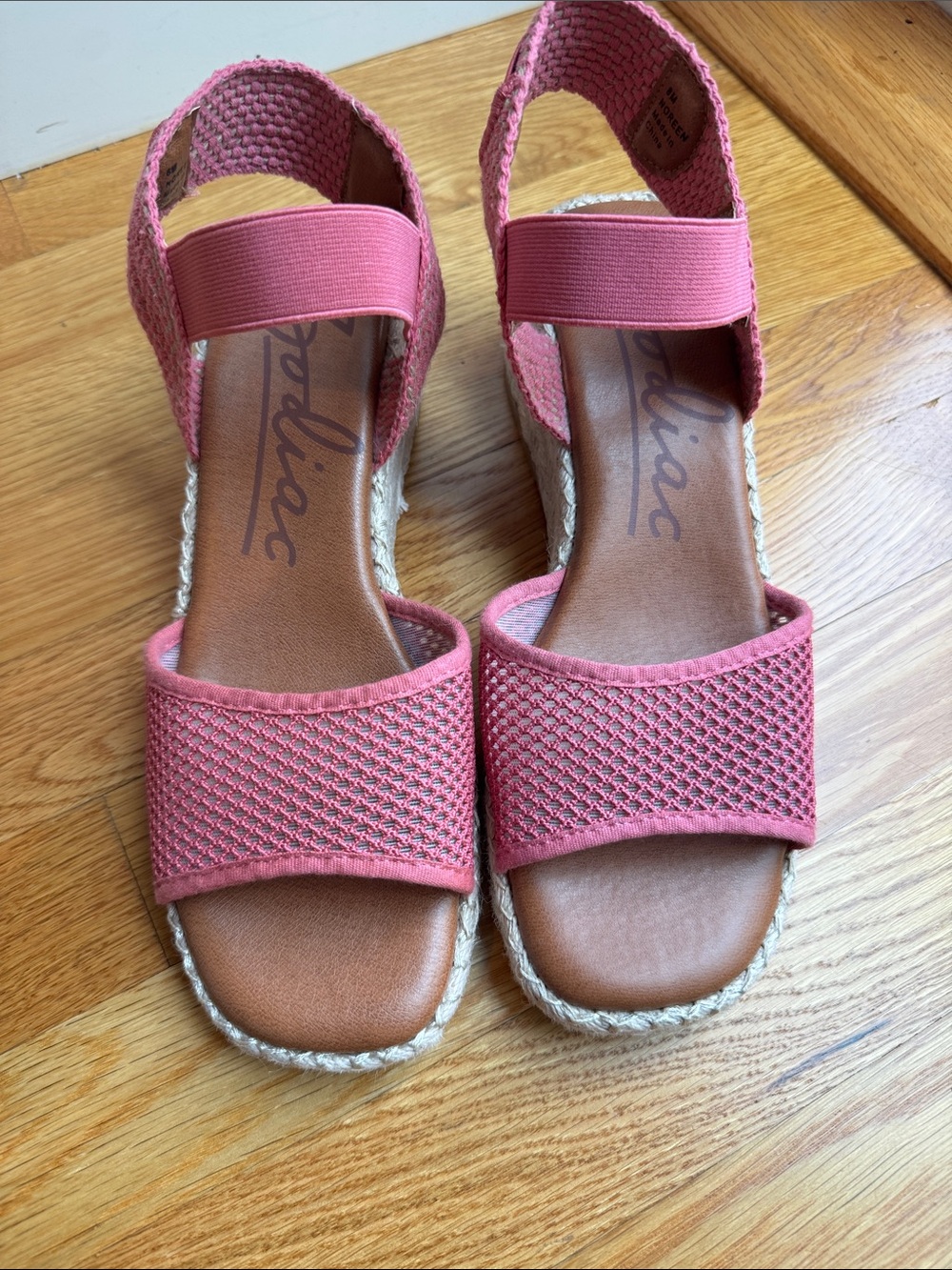 Zodiac Coral Woven Espadrille Wedge Square Toe Mesh Strap Comfort Sole Sandals